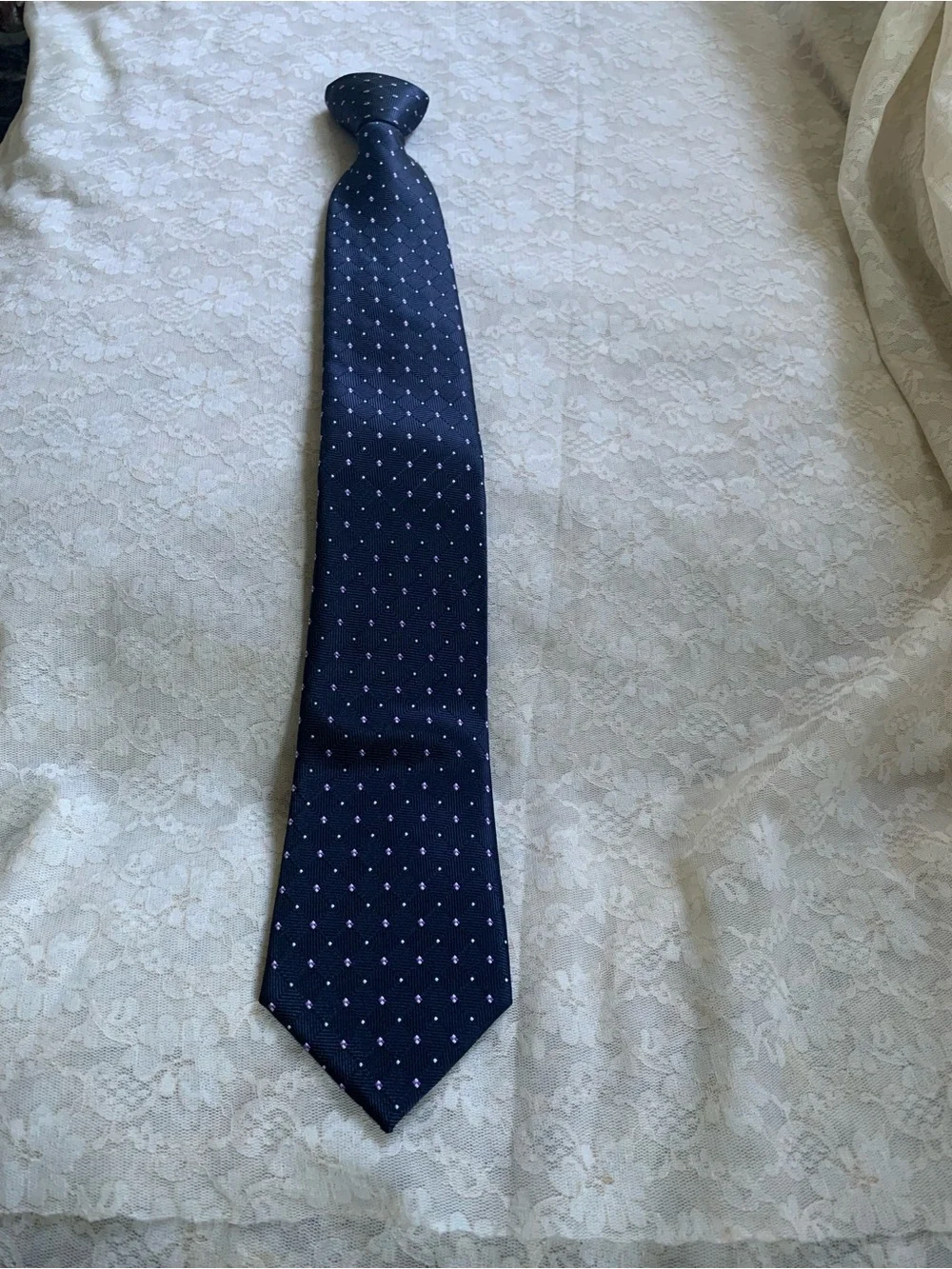 Men's Navy Blue Silk Tie with Subtle Dot Pattern Navy Blue Geometric Zipper Tie